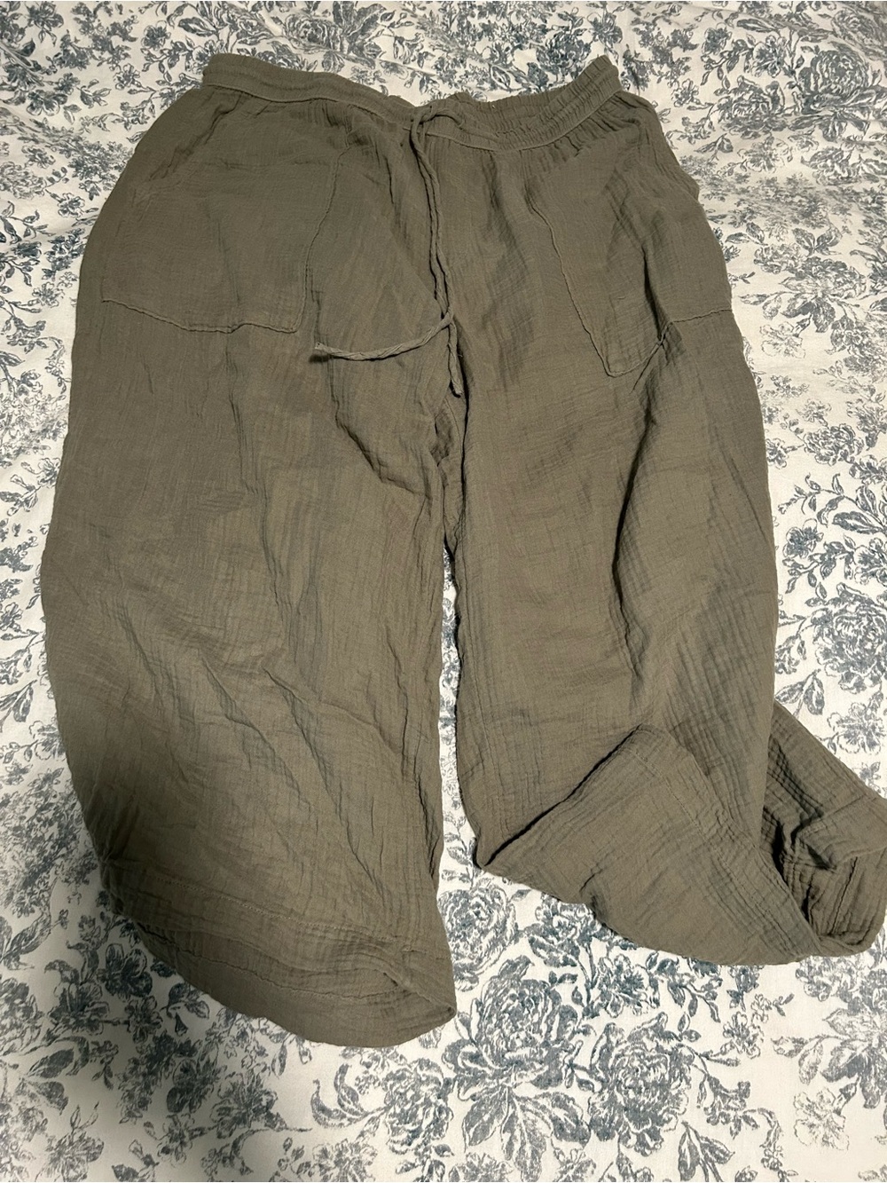 Cotton gauze wide leg Capri Pants
